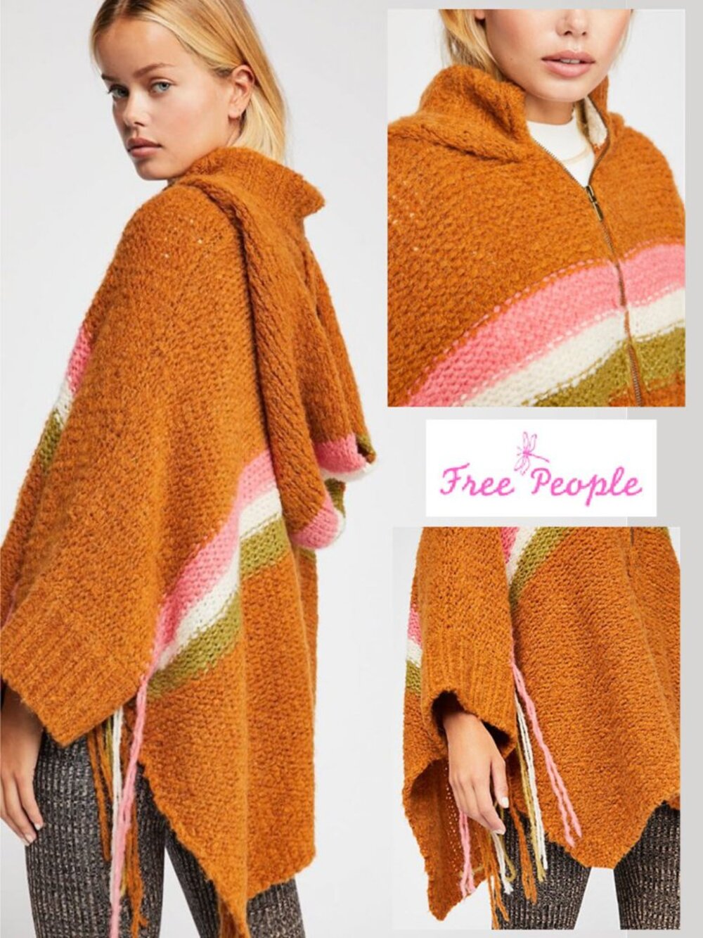 Free People Alpaca Hooded Poncho Sweater Size M/L - NEW
